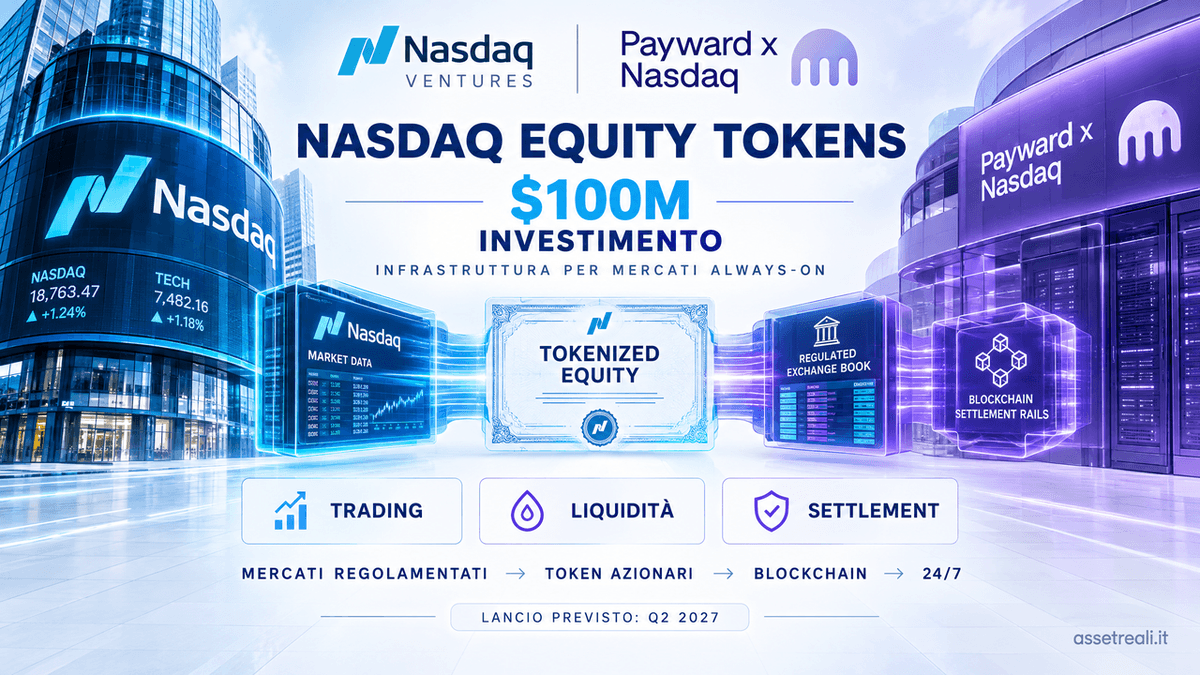 Nasdaq investe 100 milioni in Payward: la tokenizzazione entra nei mercati